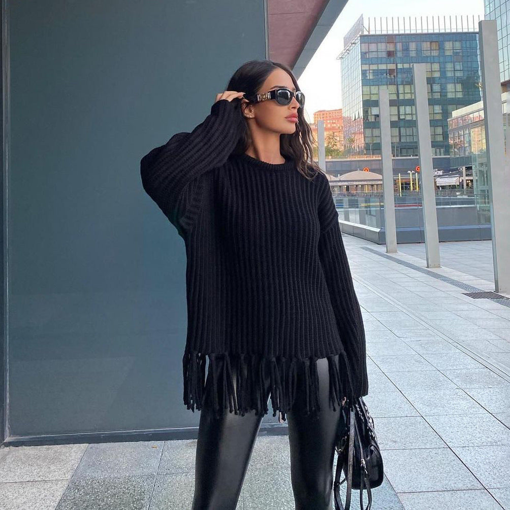 Trendy dames strickpullover met franjes in bruin, aprikose en zwart. 7