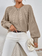 Dames strickpullover met zopfpatroon in beige kleur. 3