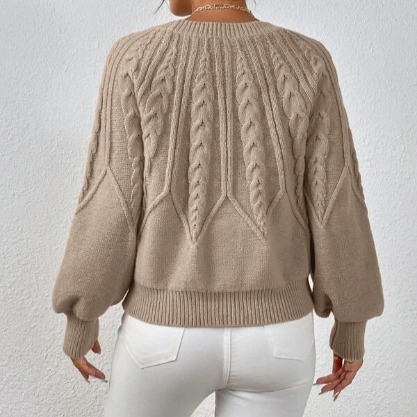 Dames strickpullover met zopfpatroon in beige kleur. 5