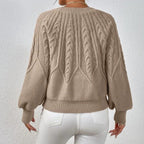 Dames strickpullover met zopfpatroon in beige kleur. 5