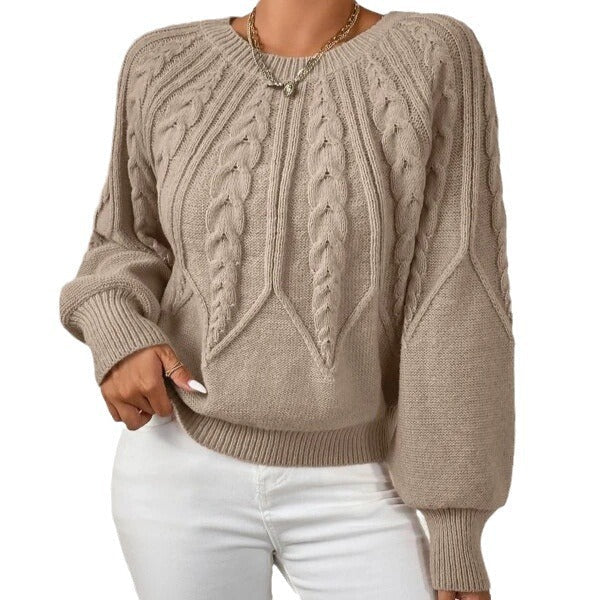 Dames strickpullover met zopfpatroon in beige kleur. 6