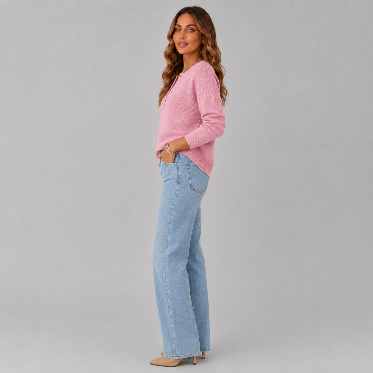 Dames strickpullover met Henley-knopfausschnitt in verschillende kleuren. 3