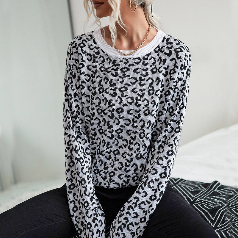 Elegante dames strickpullover met leopardenpatroon, perfect voor elke gelegenheid.