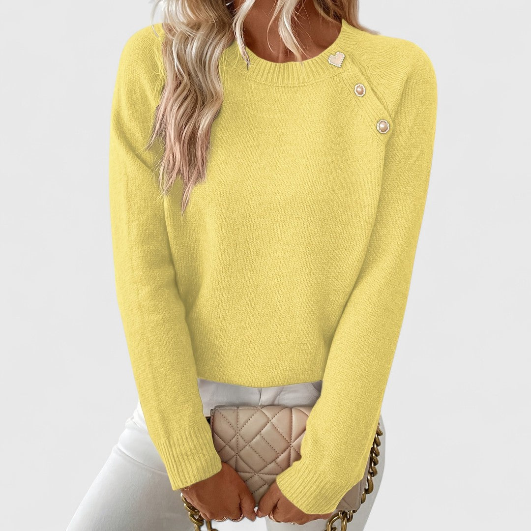 Dames strickpullover met perlenknopfdetail in elegante stijl. 12
