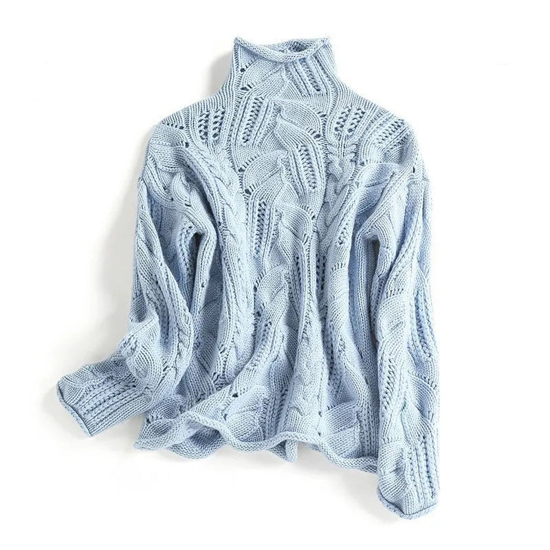 Elegante dames strickpullover met rollkragen en zopfpatroon 3