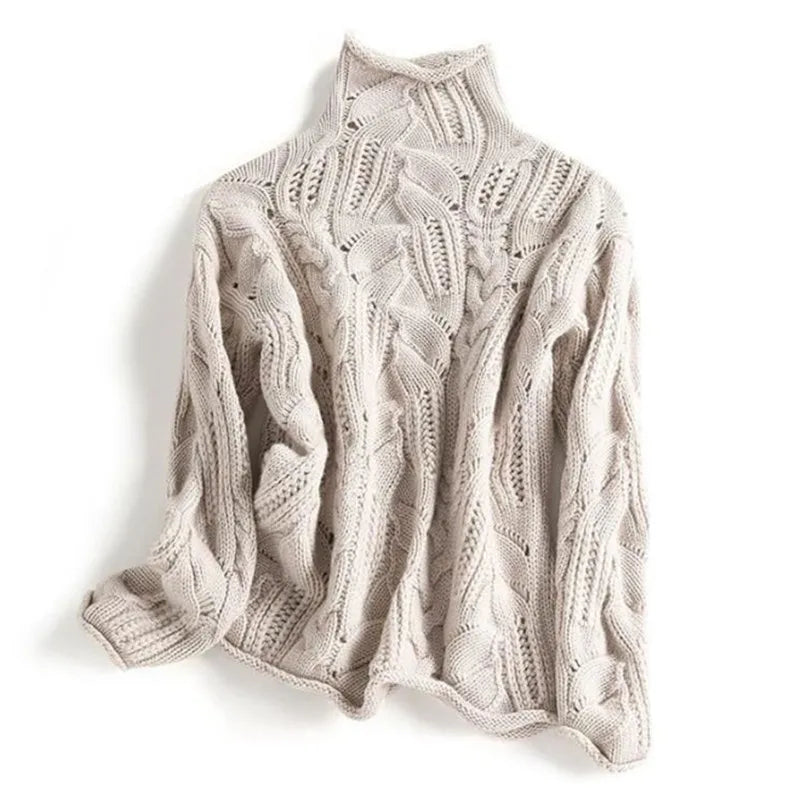 Elegante dames strickpullover met rollkragen en zopfpatroon 4