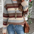 Comfortabele dames strickpullover met ronde hals in blauw en grijs.