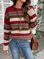 Comfortabele dames strickpullover met ronde hals in blauw en grijs. 3