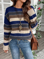 Comfortabele dames strickpullover met ronde hals in blauw en grijs. 4