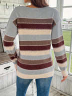 Comfortabele dames strickpullover met ronde hals in blauw en grijs. 6