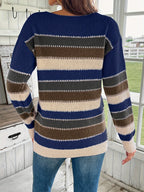 Comfortabele dames strickpullover met ronde hals in blauw en grijs. 7