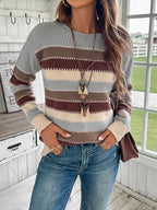 Comfortabele dames strickpullover met ronde hals in blauw en grijs. 9