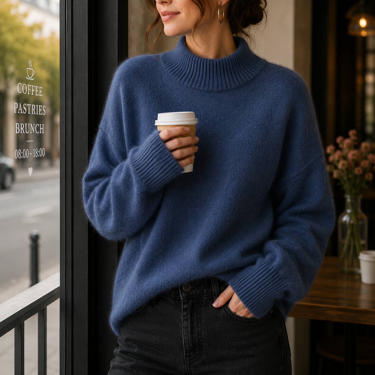 Luxe dames strickpullover met ronde hals in zachte kaschmirmix. 3