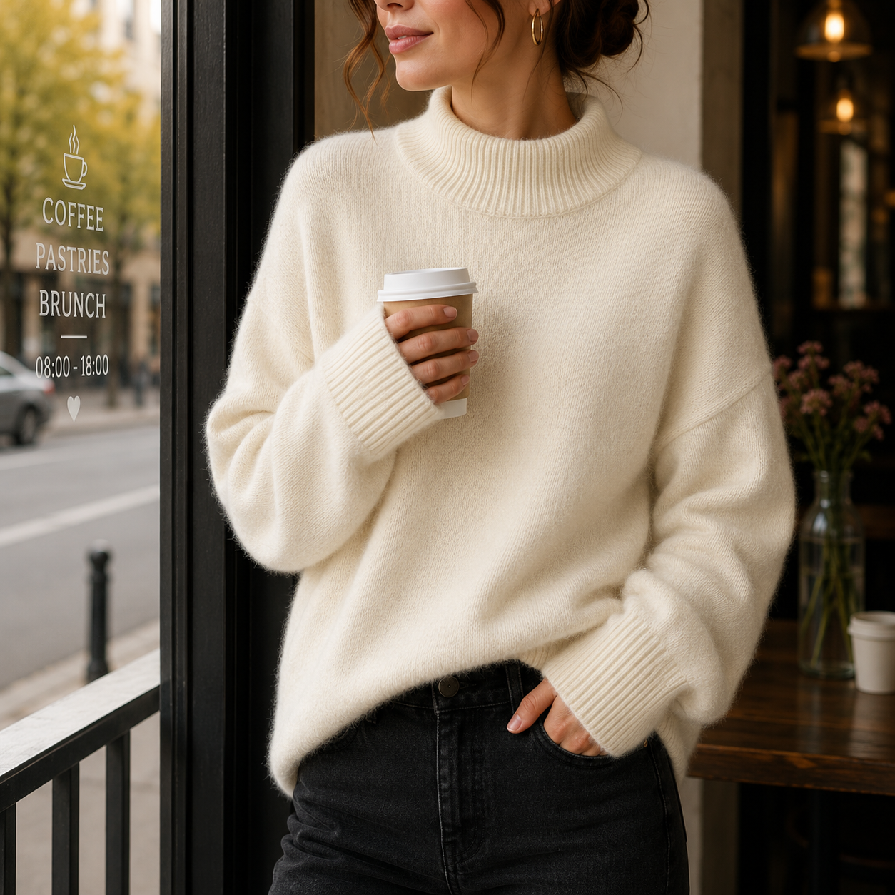 Luxe dames strickpullover met ronde hals in zachte kaschmirmix. 4