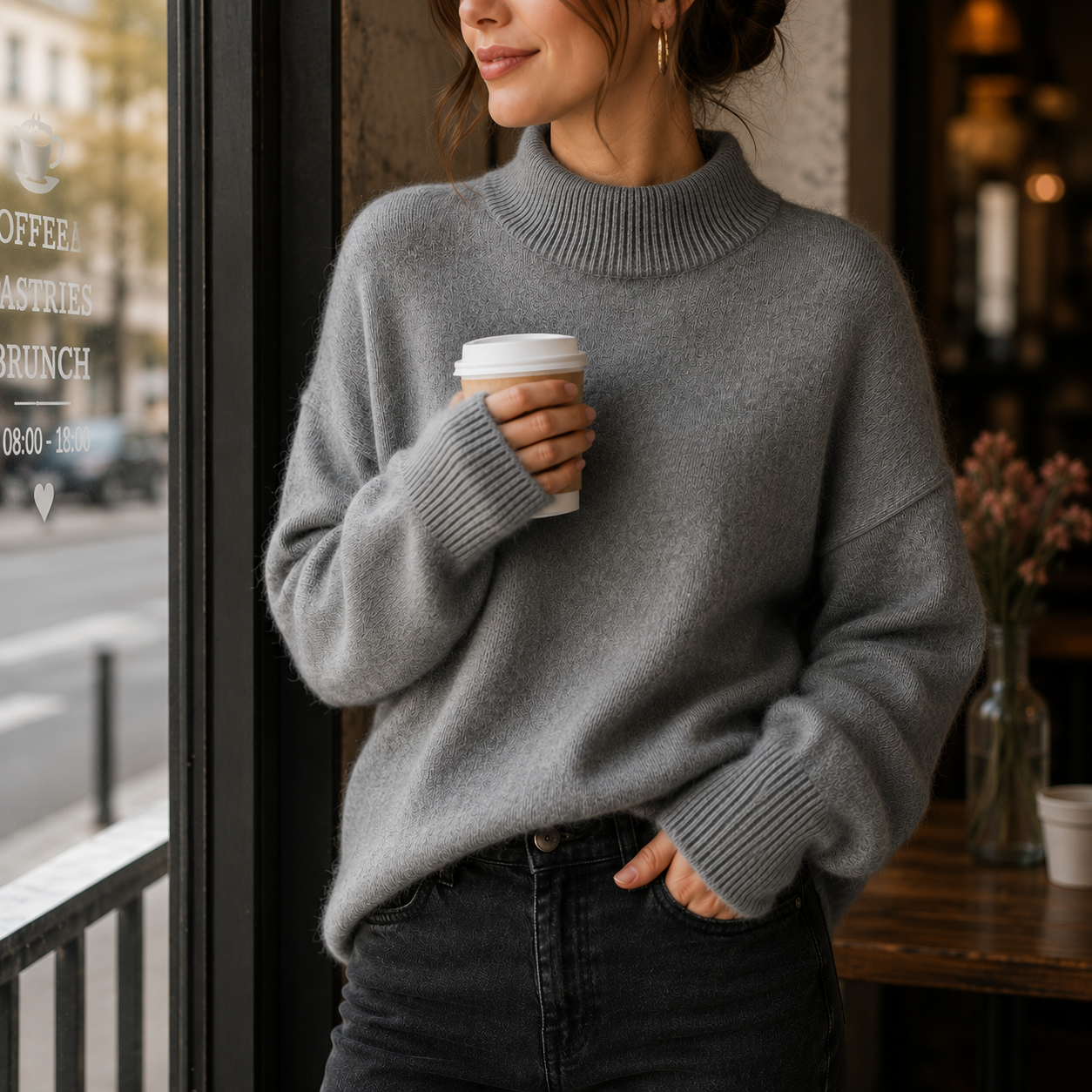 Luxe dames strickpullover met ronde hals in zachte kaschmirmix. 5