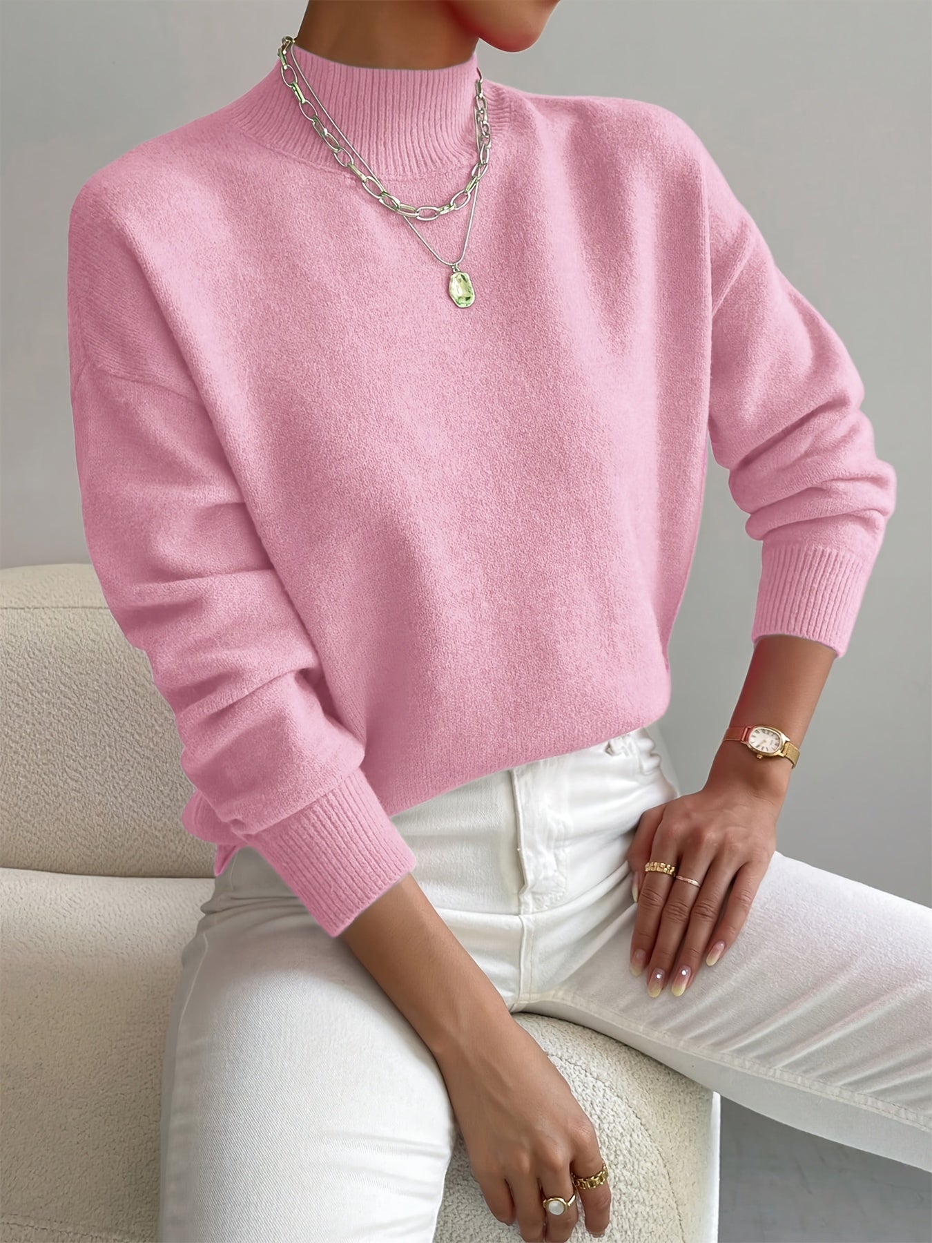 Dames strickpullover met staande kraag in verschillende kleuren. 3