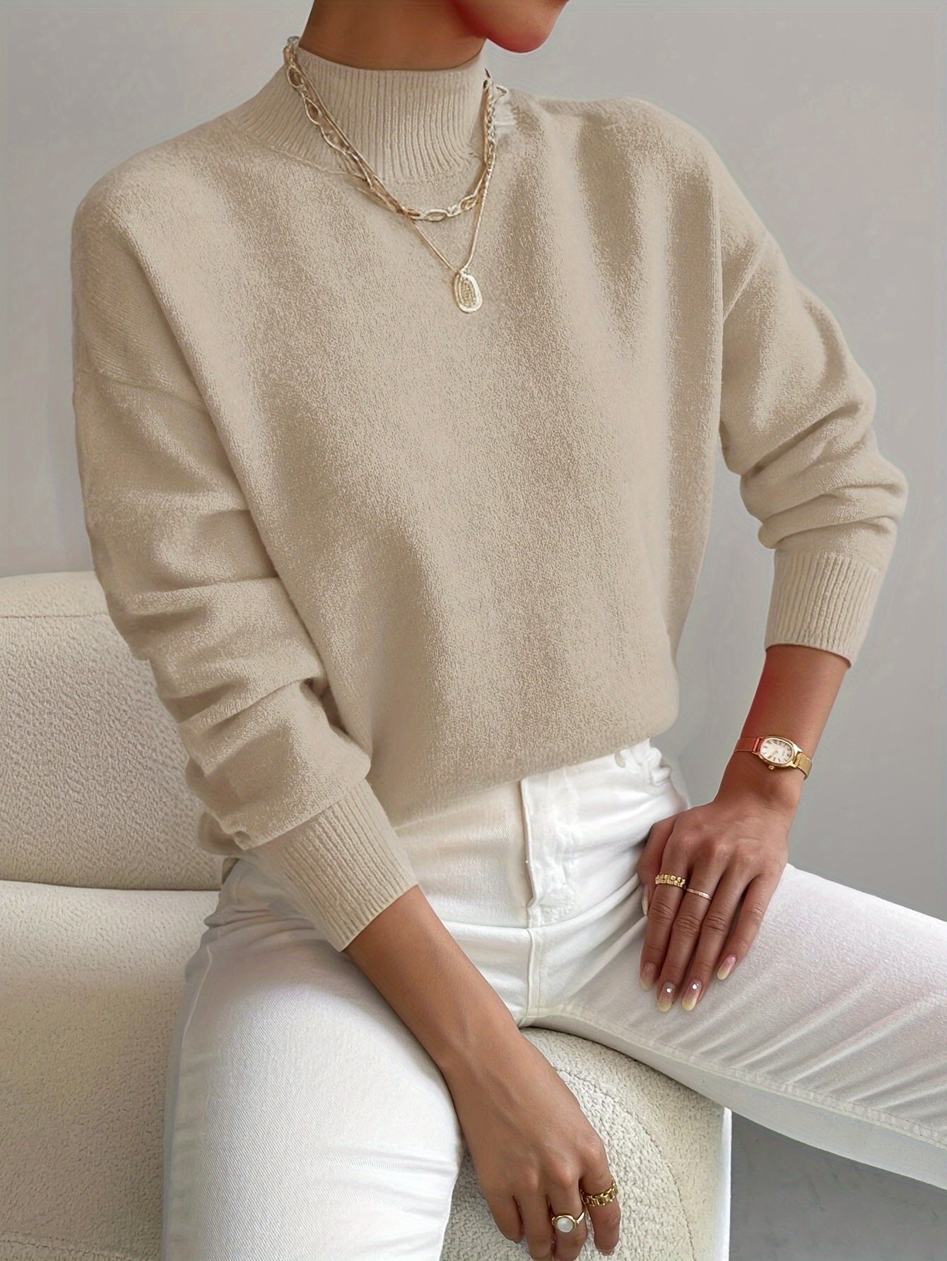 Dames strickpullover met staande kraag in verschillende kleuren. 5