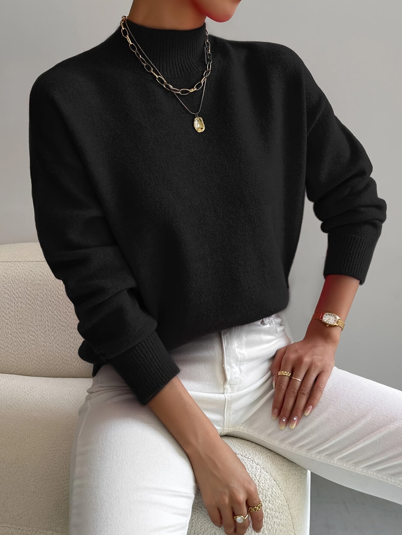 Dames strickpullover met staande kraag in verschillende kleuren. 6