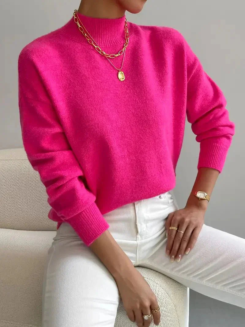Dames strickpullover met staande kraag in verschillende kleuren. 7