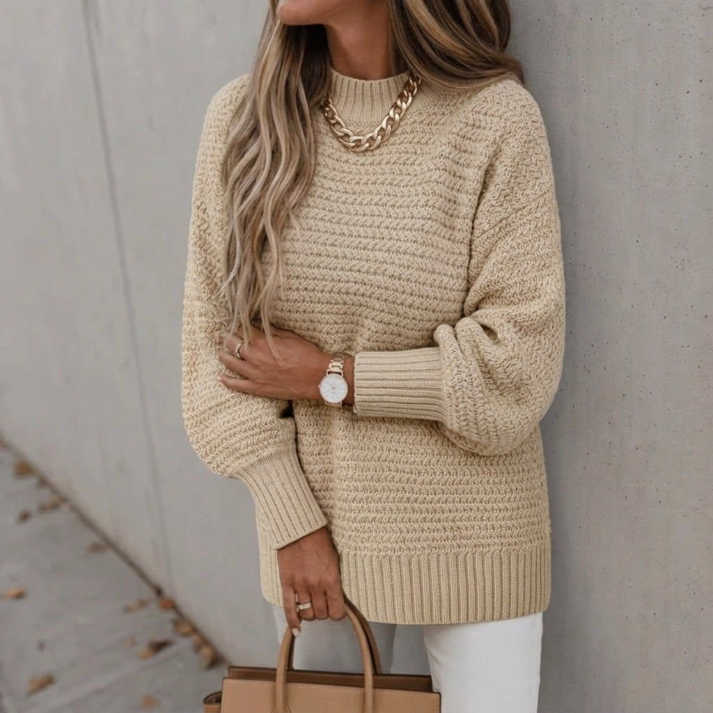 Dames Strickpullover met Stehkragen uit grof Waffelstrick comfortabel warm