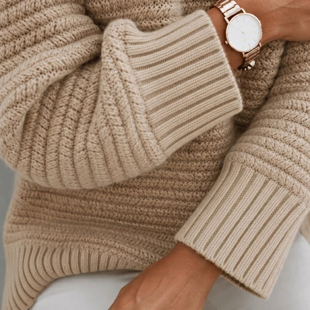 Dames Strickpullover met Stehkragen uit grof Waffelstrick comfortabel warm 2