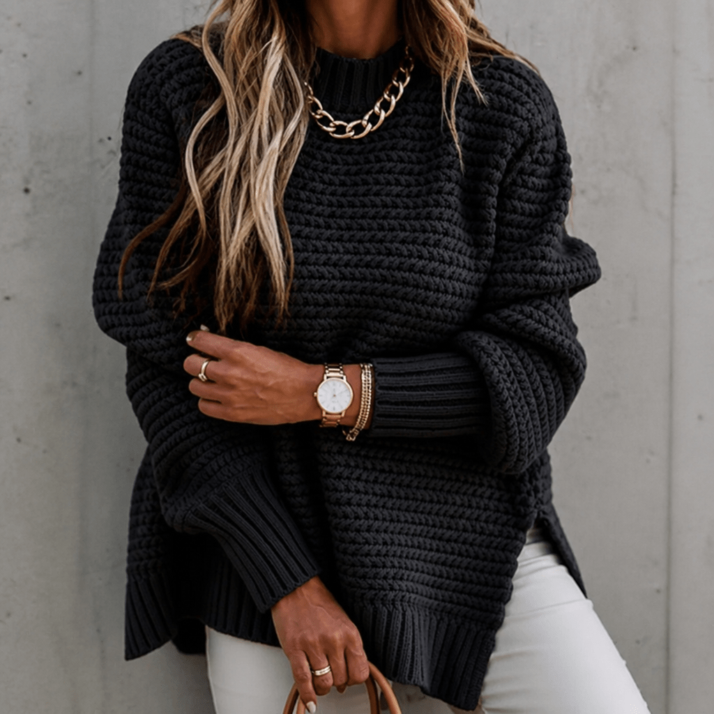Dames Strickpullover met Stehkragen uit grof Waffelstrick comfortabel warm 4