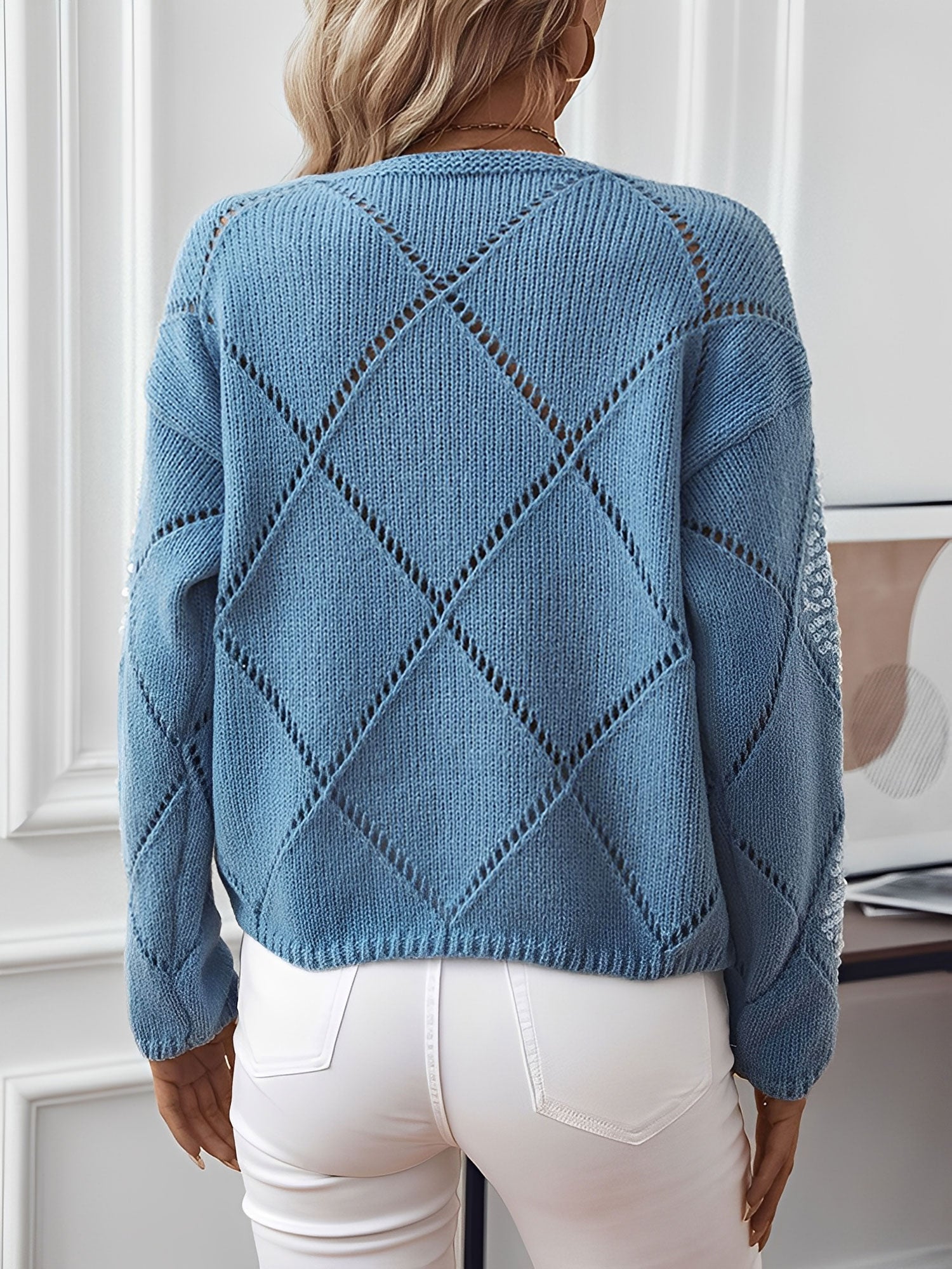 Elegante dames strickpullover met rautenmuster, perfect voor elke gelegenheid. 3