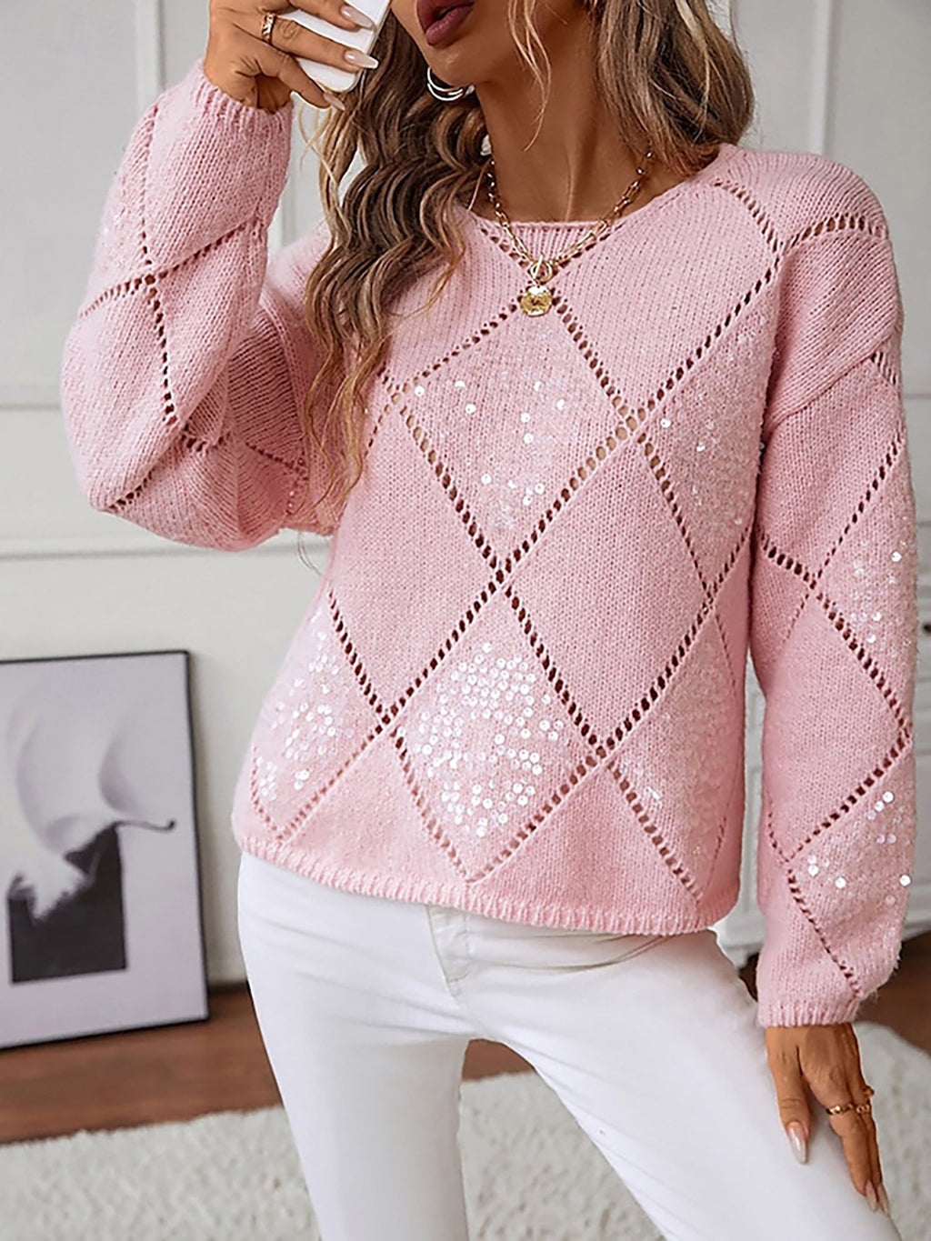 Elegante dames strickpullover met rautenmuster, perfect voor elke gelegenheid. 8