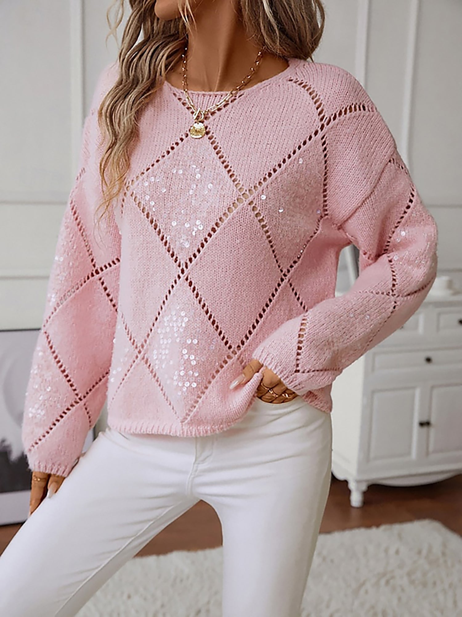 Elegante dames strickpullover met rautenmuster, perfect voor elke gelegenheid. 9