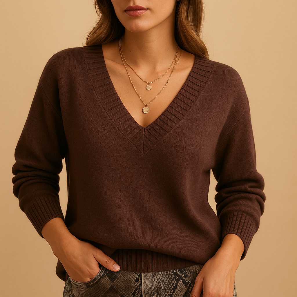 Dames strickpullover met V-Ausschnitt in elegante stijl.