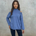 Elegante schulterfreie damestrickpullover met Zopfmuster afbeelding