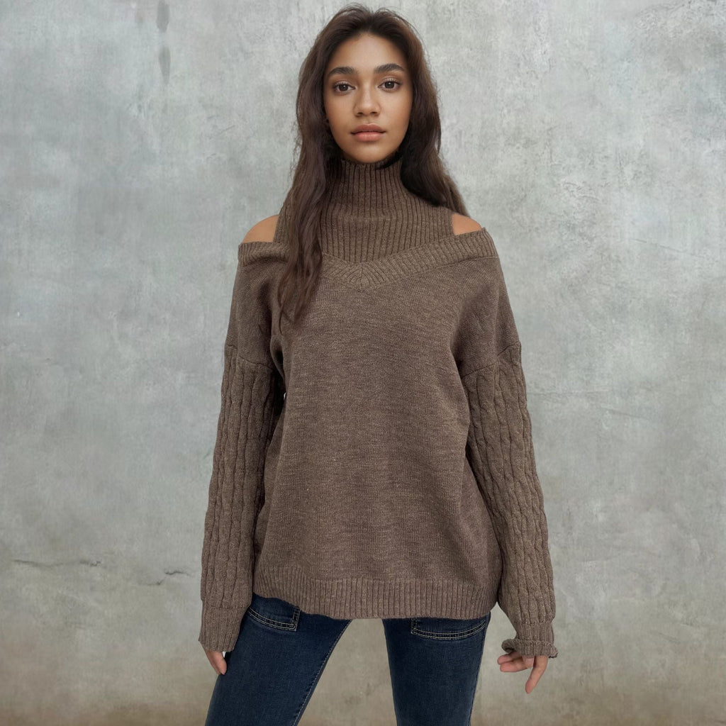 Elegante schulterfreie damestrickpullover met Zopfmuster afbeelding 2