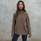 Elegante schulterfreie damestrickpullover met Zopfmuster afbeelding 2