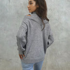 Elegante schulterfreie damestrickpullover met Zopfmuster afbeelding 3