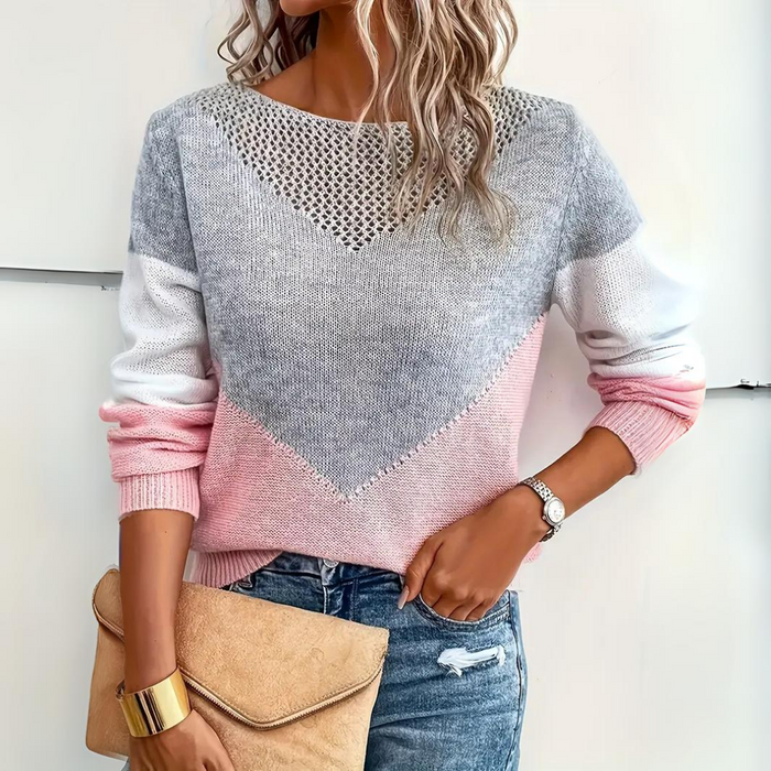 Dames strickpullover in grijs met losse pasvorm, elegante stijl.