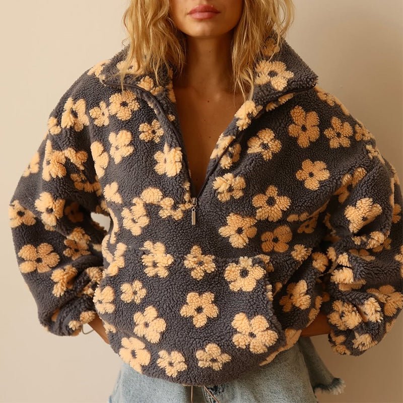 Dames Teddy-Fleecejacke met bloemenpatroon, comfortabel en stijlvol.
