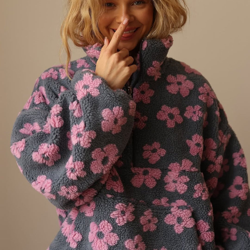 Dames Teddy-Fleecejacke met bloemenpatroon, comfortabel en stijlvol. 3