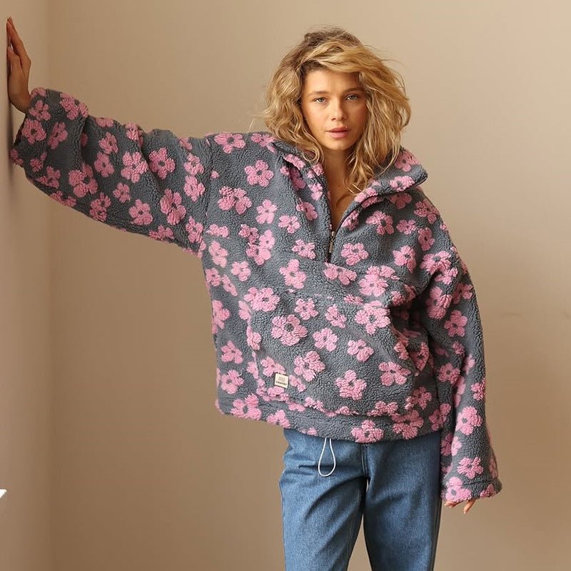 Dames Teddy-Fleecejacke met bloemenpatroon, comfortabel en stijlvol. 4
