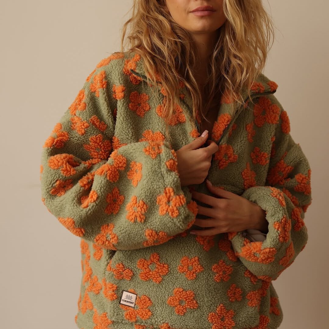 Dames Teddy-Fleecejacke met bloemenpatroon, comfortabel en stijlvol. 5