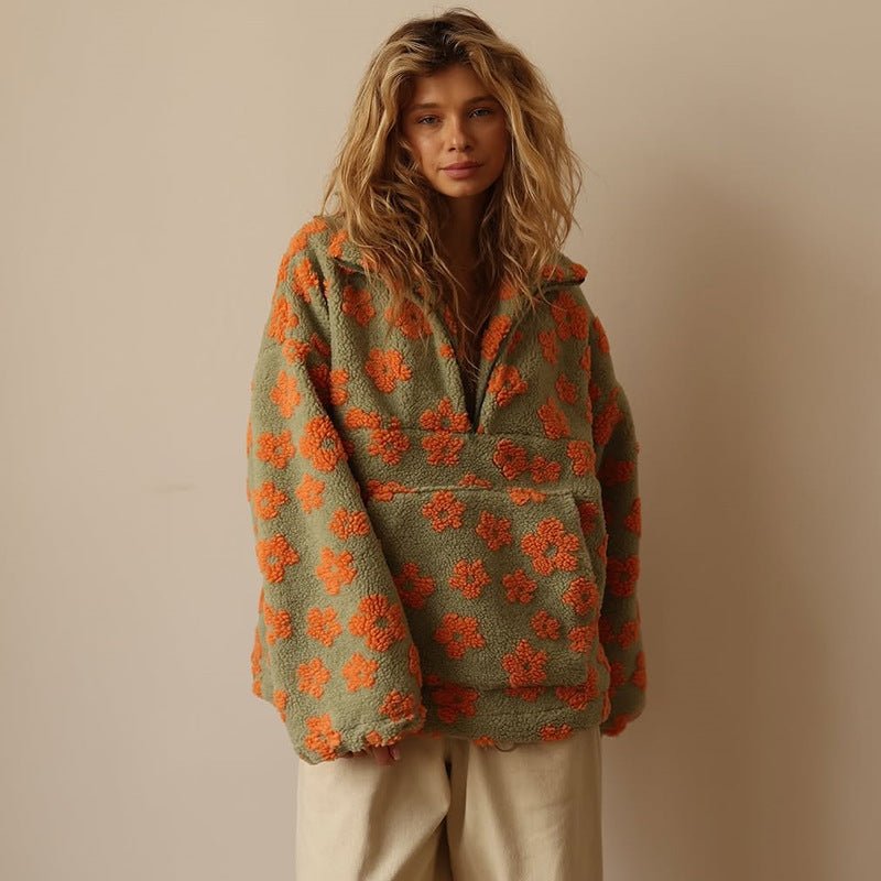 Dames Teddy-Fleecejacke met bloemenpatroon, comfortabel en stijlvol. 6