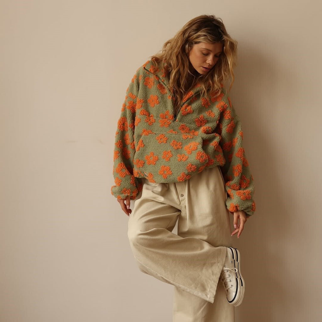Dames Teddy-Fleecejacke met bloemenpatroon, comfortabel en stijlvol. 7