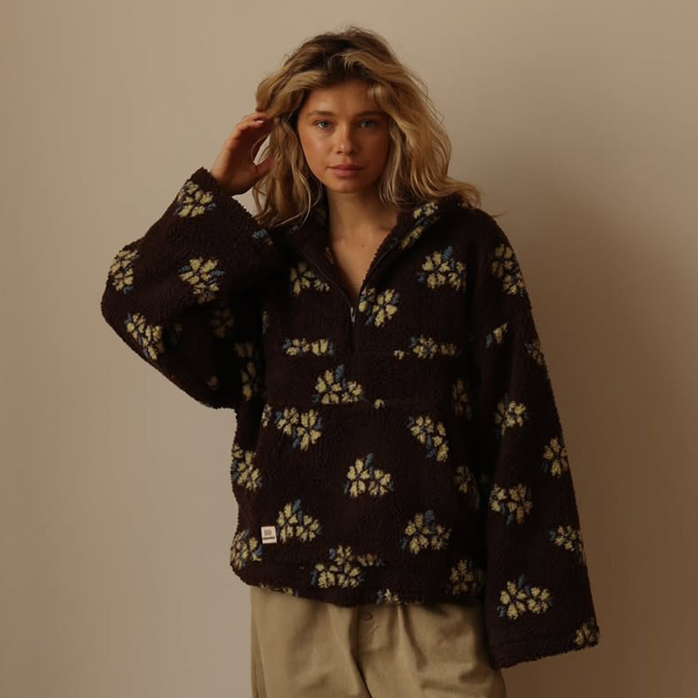 Dames Teddy-Fleecejacke met bloemenpatroon, comfortabel en stijlvol. 8