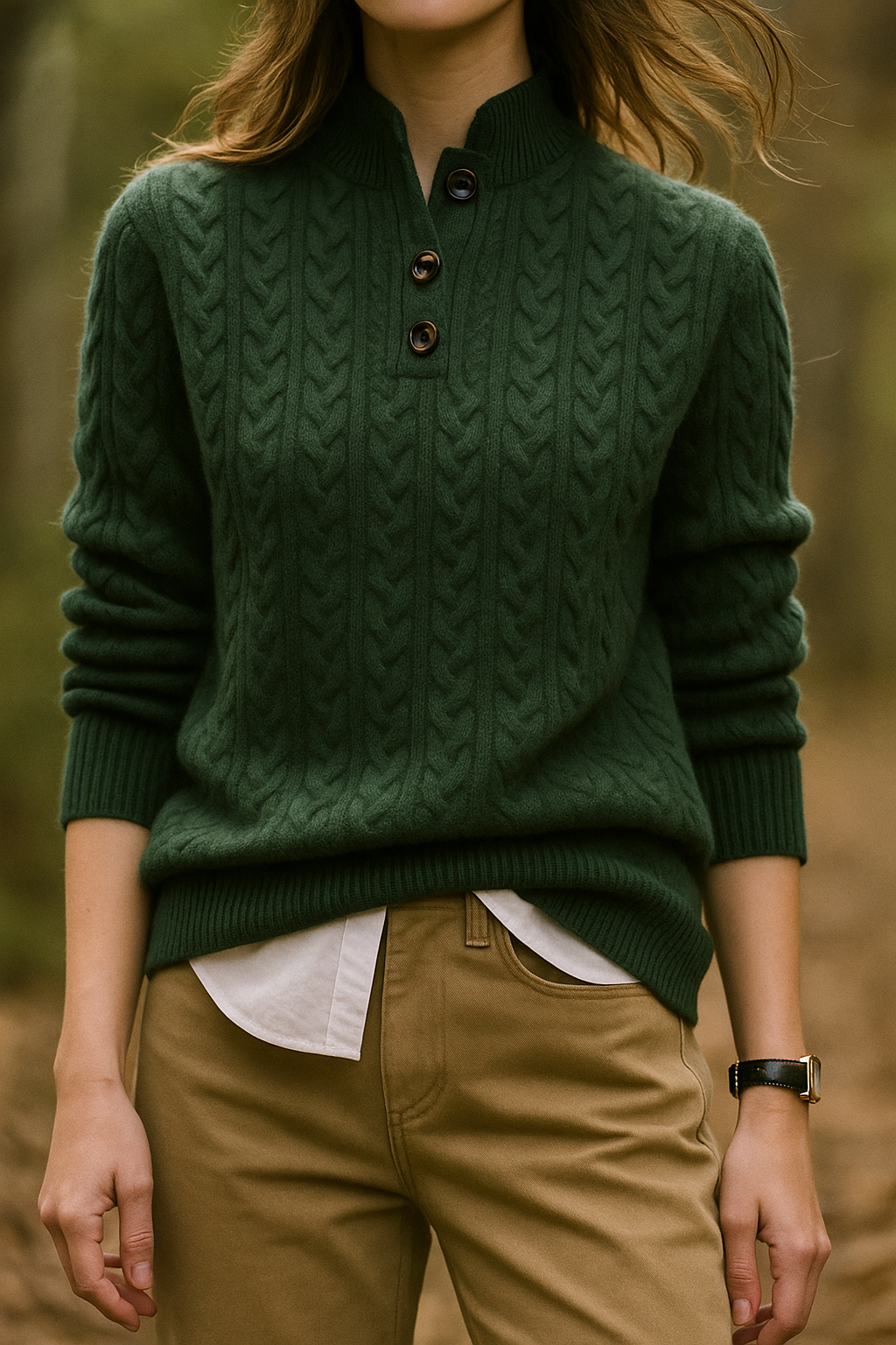 Dames Zopfstrickpullover met Knopfkragen uit zacht materiaal Elegant 2