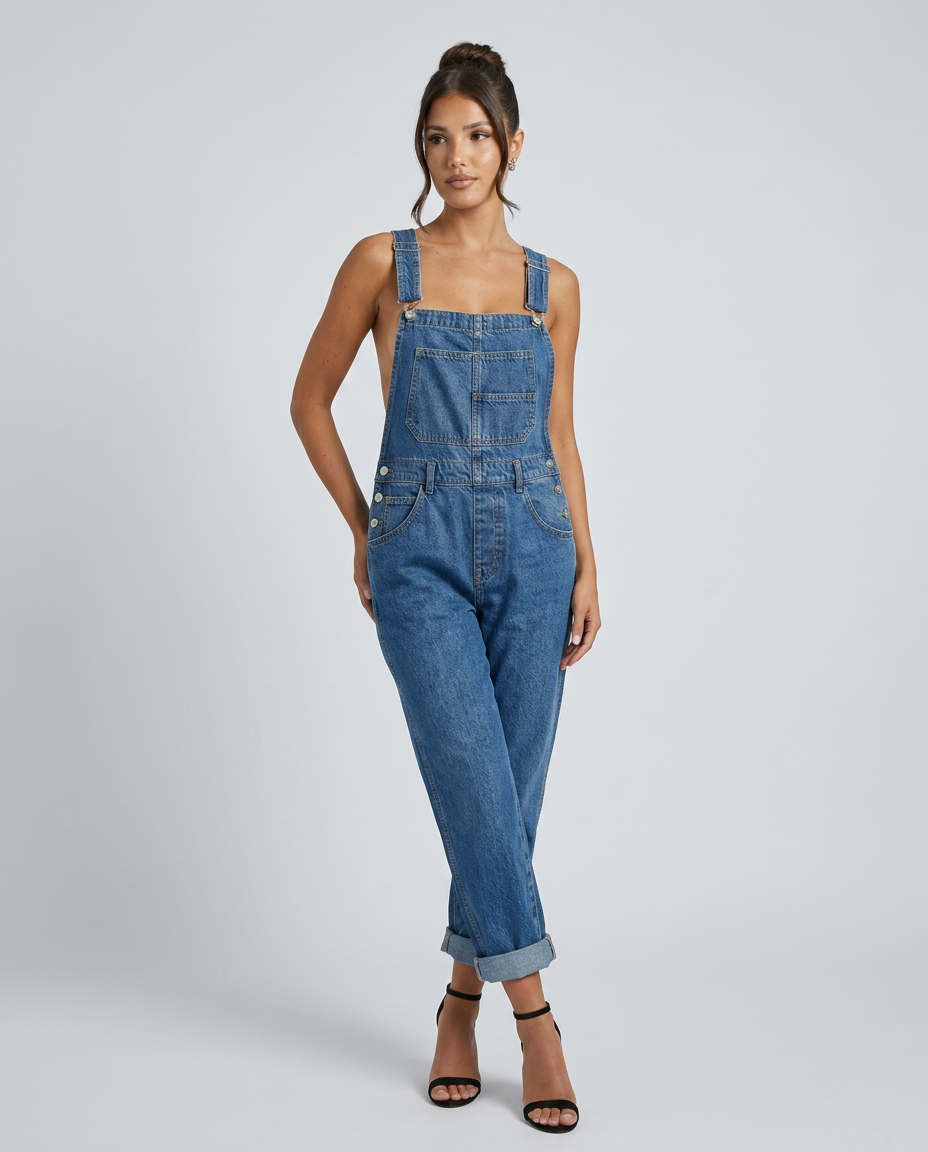 Stijlvolle denim jumpsuit met verstelbare bandjes voor vrouwen.