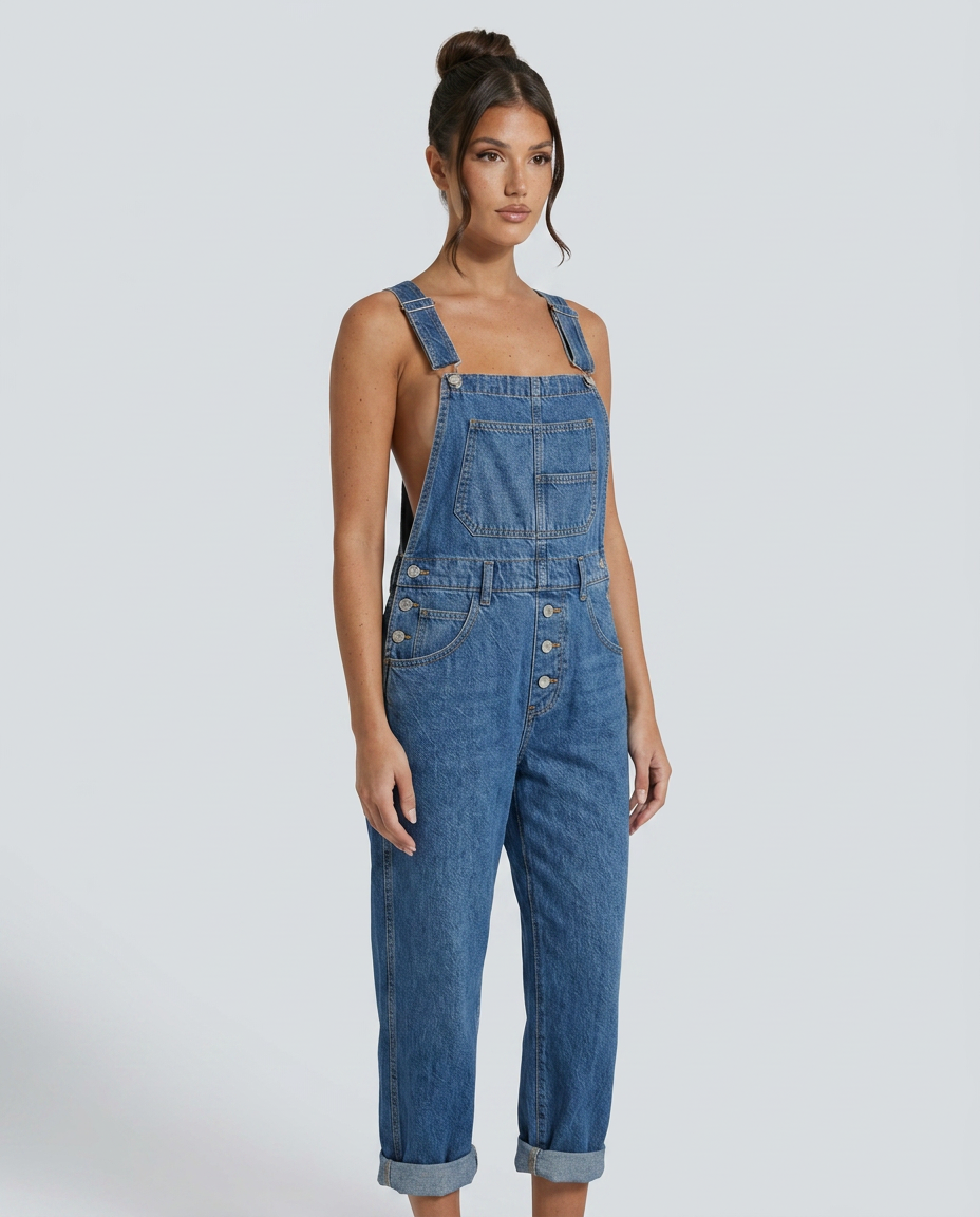 Stijlvolle denim jumpsuit met verstelbare bandjes voor vrouwen. 2