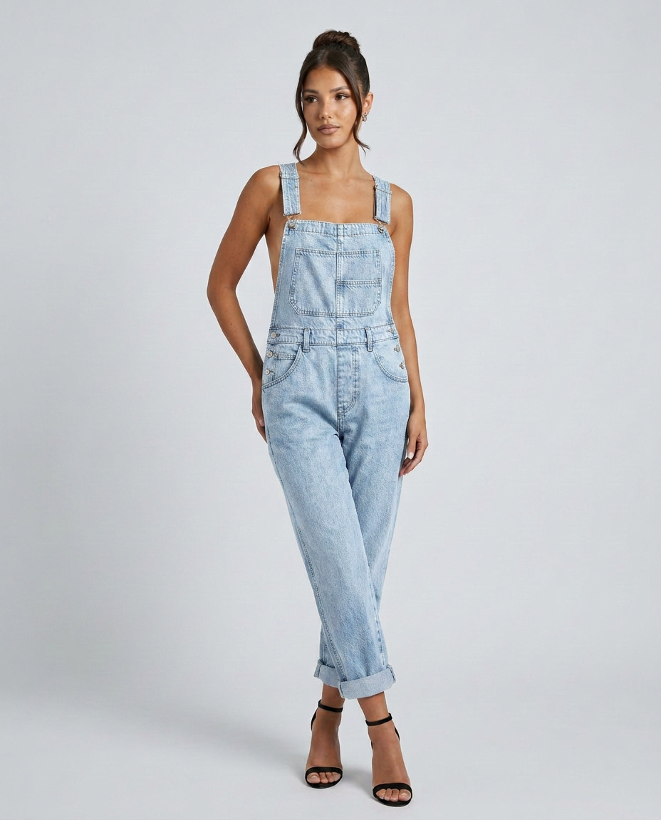 Stijlvolle denim jumpsuit met verstelbare bandjes voor vrouwen. 4