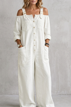 Off-shoulder wijde-pijpen overalls voor dames in casual stijl. 10