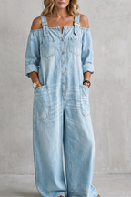 Off-shoulder wijde-pijpen overalls voor dames in casual stijl. 12