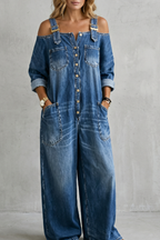 Off-shoulder wijde-pijpen overalls voor dames in casual stijl. 4