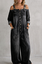 Off-shoulder wijde-pijpen overalls voor dames in casual stijl. 8